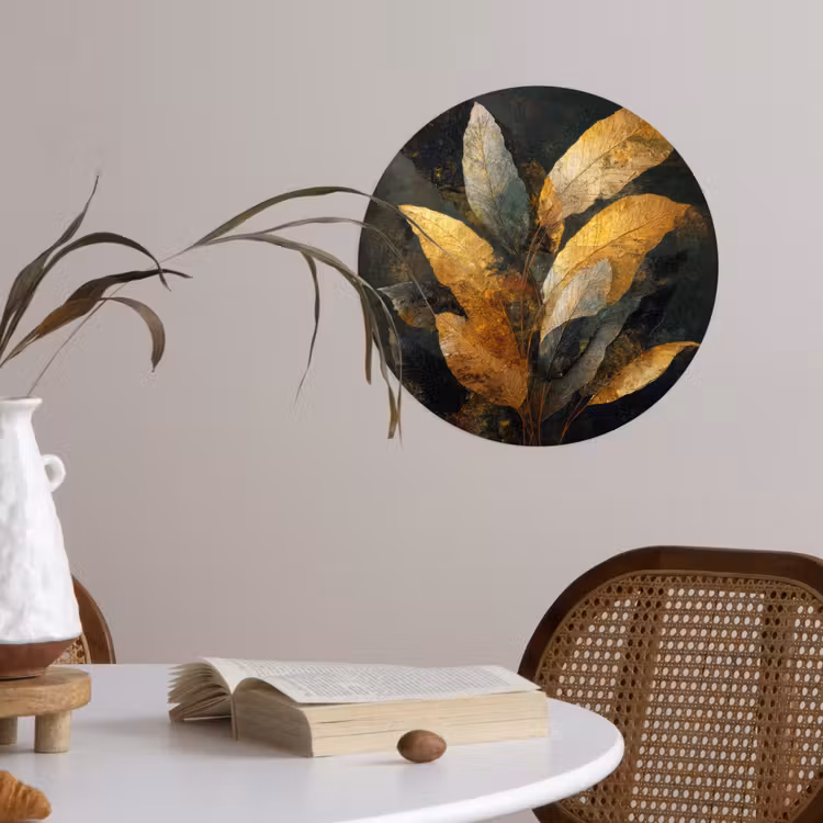 Gouden Bladcompositie – Botanische Luxe Wandcirkel behangsticker klein -sfeer3