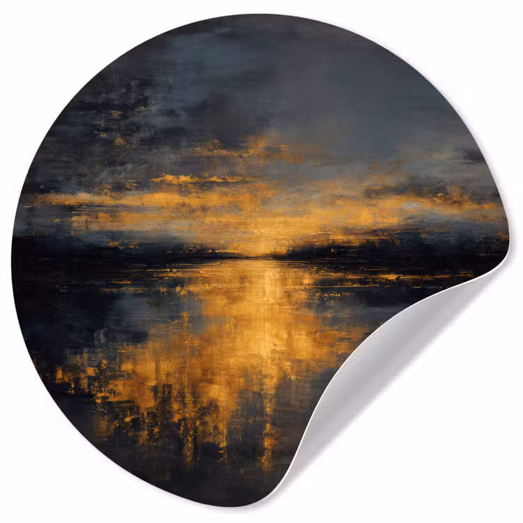 Gouden Reflectie op Water Wandcirkel behangsticker klein -3d