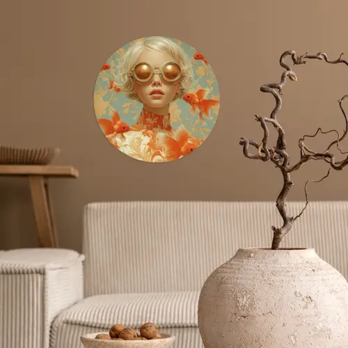 Goudvissen - Oranje - Vrouw - Blond Wandcirkel behangsticker klein -sfeer1