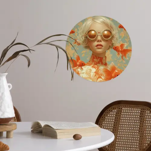Goudvissen - Oranje - Vrouw - Blond Wandcirkel behangsticker klein -sfeer3