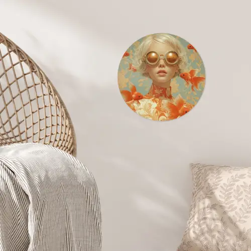 Goudvissen - Oranje - Vrouw - Blond Wandcirkel behangsticker klein -sfeer4