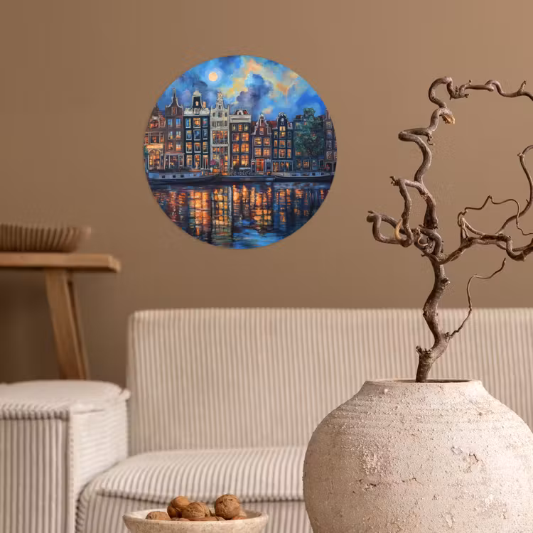 Grachten Amsterdam - Huizen - Stad - Kleurrijk Wandcirkel behangsticker klein -sfeer1