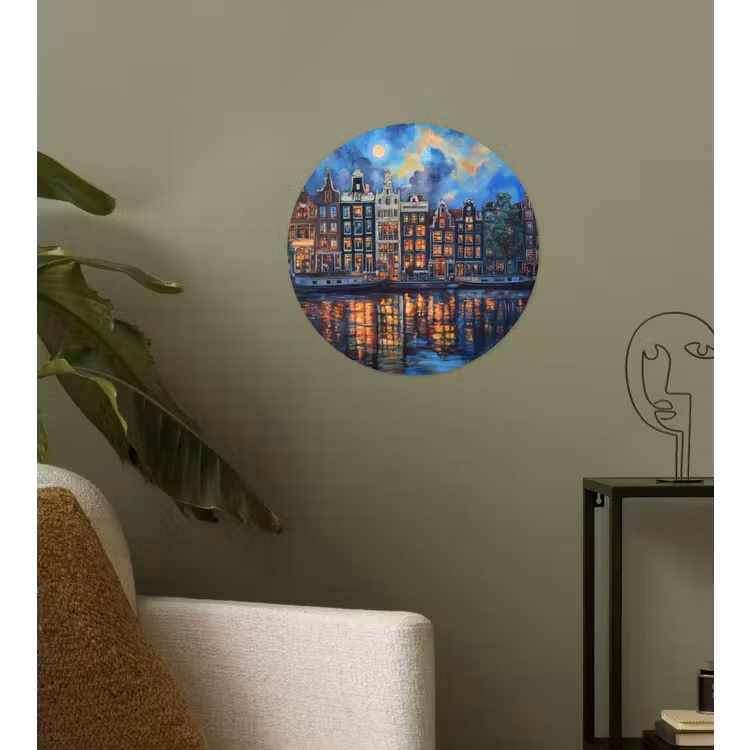 Grachten Amsterdam - Huizen - Stad - Kleurrijk Wandcirkel behangsticker klein -sfeer2