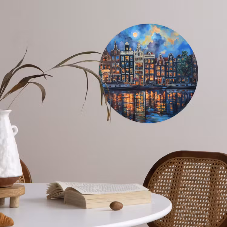 Grachten Amsterdam - Huizen - Stad - Kleurrijk Wandcirkel behangsticker klein -sfeer3