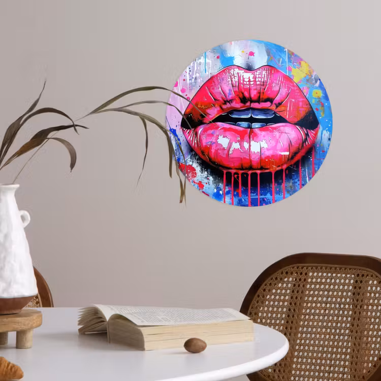 Graffiti - Lippen - Felroze - Geschilderd Wandcirkel behangsticker klein -sfeer3