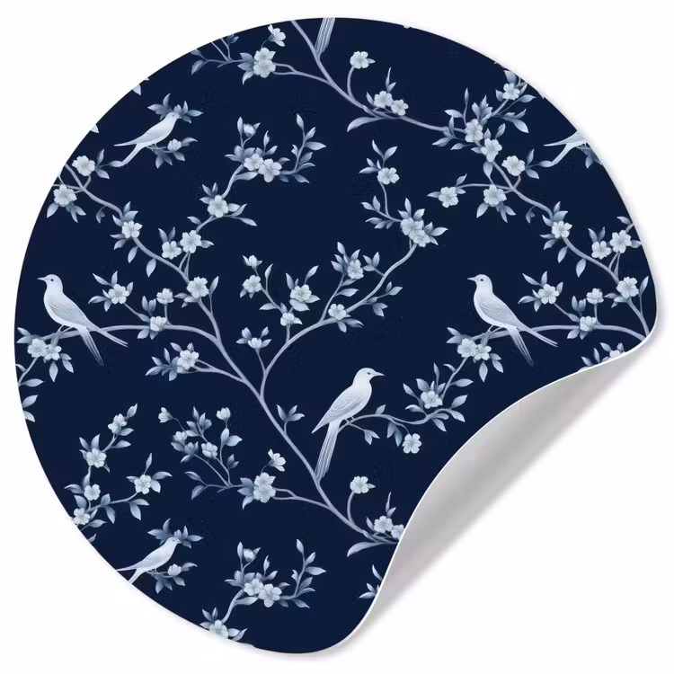 Grafisch - Bloesemtak - Blauw Wandcirkel behangsticker klein 186 -3d