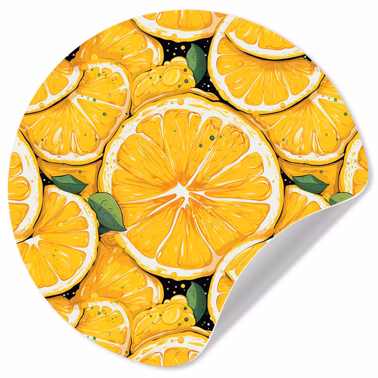 Grafisch - Citroenschijven - Blaadjes Wandcirkel behangsticker klein 186 -3d