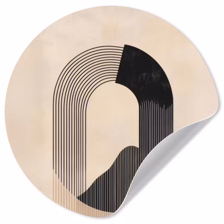 Grafisch gebogen motief - Beige Wandcirkel behangsticker klein -3d
