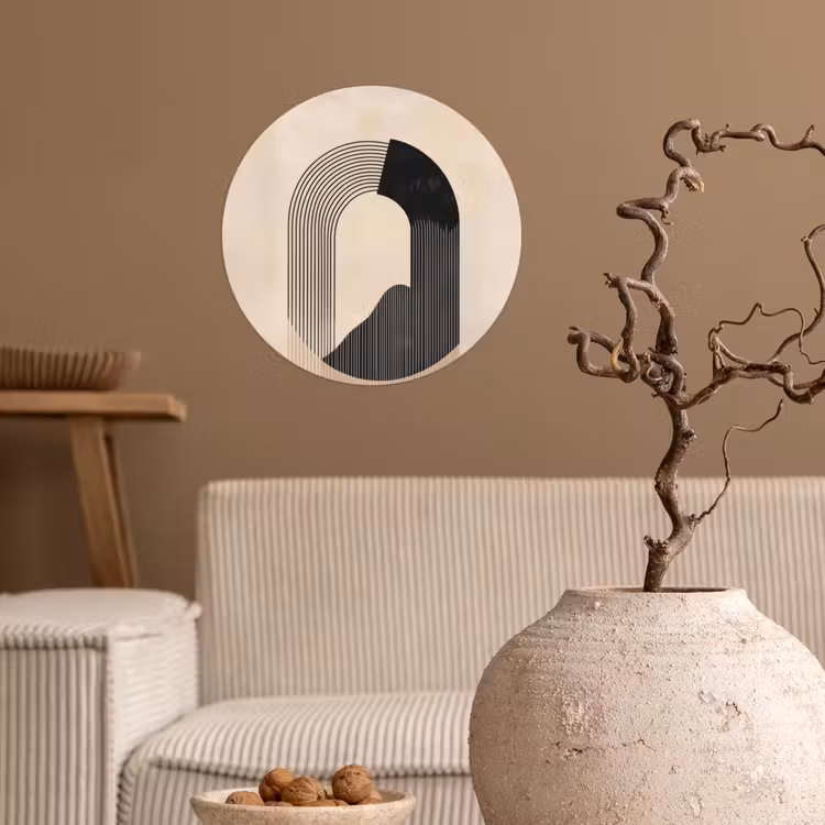 Grafisch gebogen motief - Beige Wandcirkel behangsticker klein -sfeer1