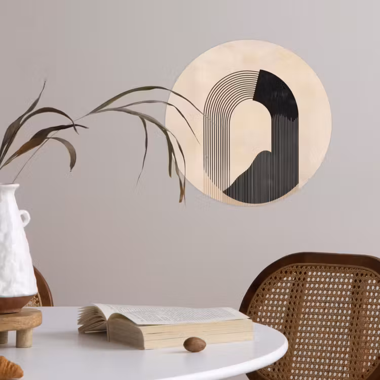 Grafisch gebogen motief - Beige Wandcirkel behangsticker klein -sfeer3