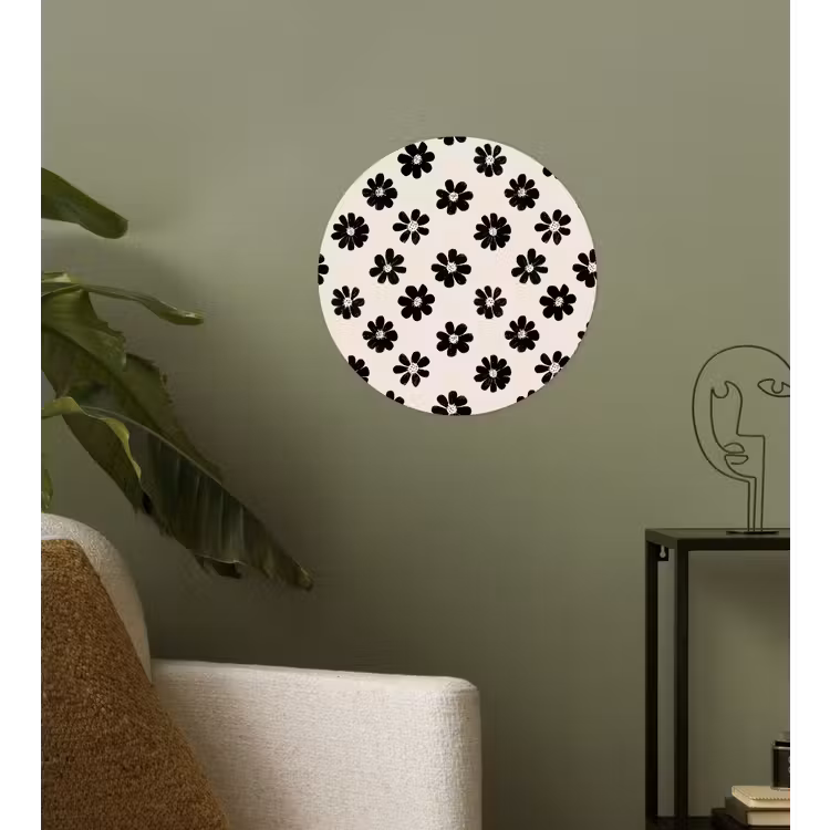 Grafisch - Madeliefjes - Zwart - Beige Wandcirkel behangsticker klein 186 -sfeer2