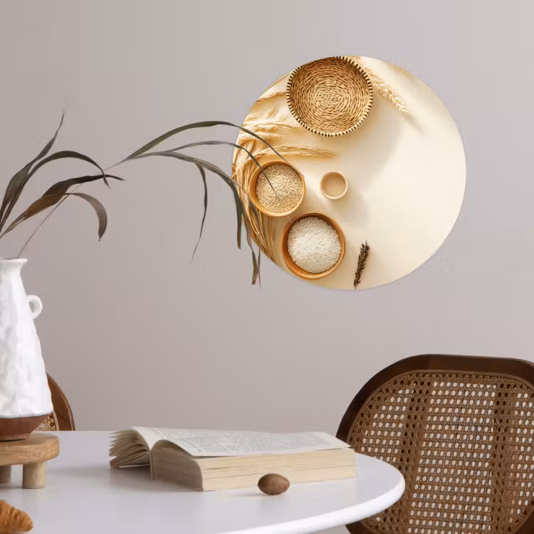 Granen - Hout - Kom - Beige Wandcirkel behangsticker klein -sfeer3