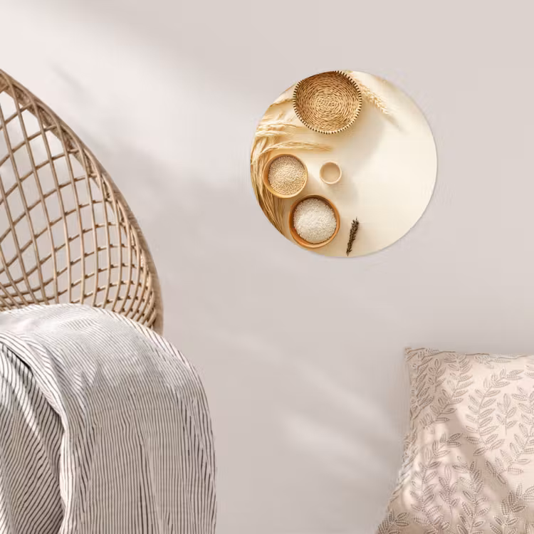 Granen - Hout - Kom - Beige Wandcirkel behangsticker klein -sfeer4