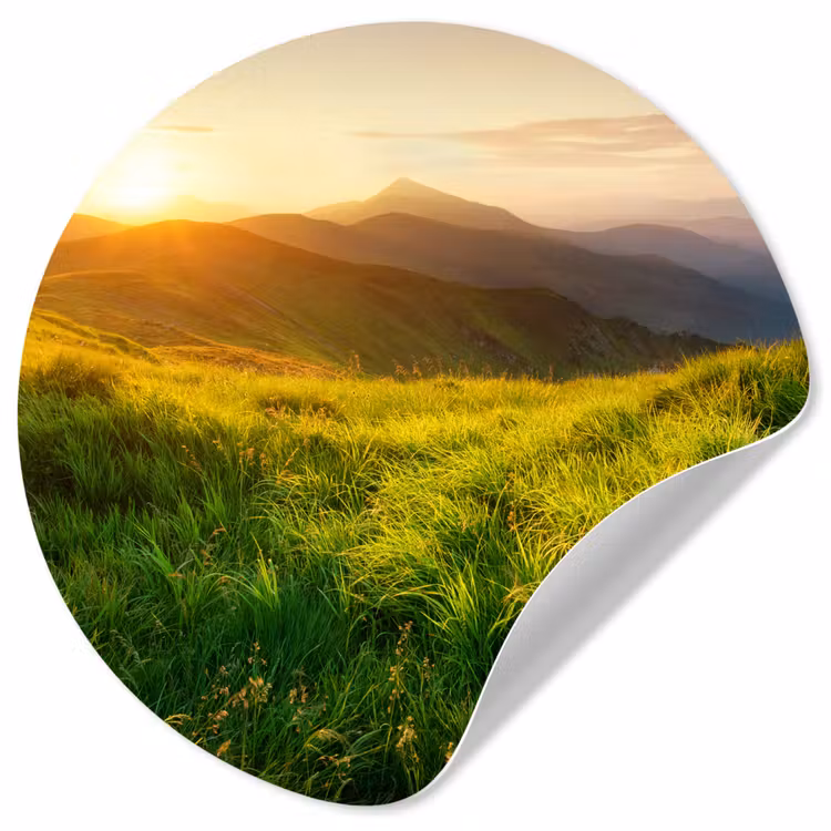 Gras - Heuvels - Zon - Natuur - Landschap Wandcirkel behangsticker klein -3d