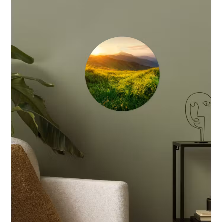 Gras - Heuvels - Zon - Natuur - Landschap Wandcirkel behangsticker klein -sfeer2