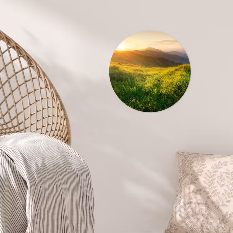 Gras - Heuvels - Zon - Natuur - Landschap Wandcirkel behangsticker klein -sfeer4