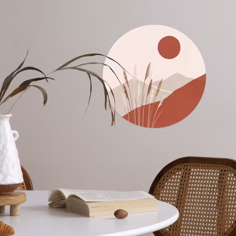 Gras - Landschap - Natuur - Abstract - Beige Wandcirkel behangsticker klein -sfeer3