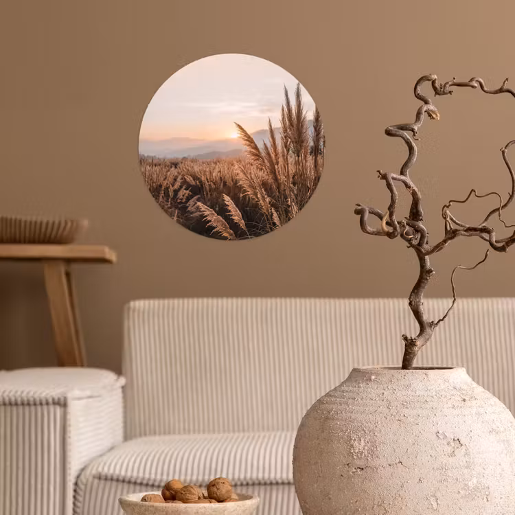 Gras - Veld - Zon - Natuur Wandcirkel behangsticker klein -sfeer1