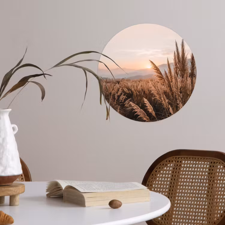Gras - Veld - Zon - Natuur Wandcirkel behangsticker klein -sfeer3