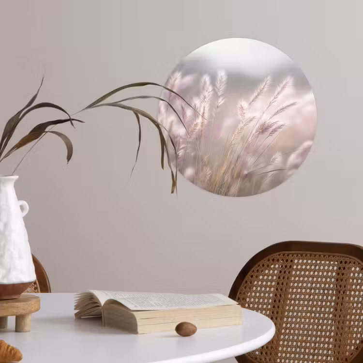 Graspluimen - Wind - Beige - Mistig Wandcirkel behangsticker klein -sfeer3
