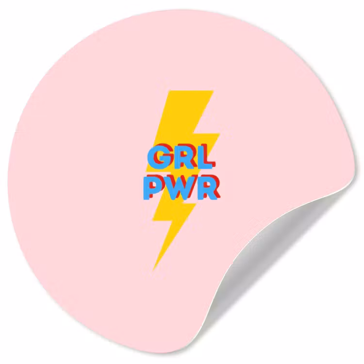 Grl pwr - Bliksem - Roze Wandcirkel behangsticker klein -3d