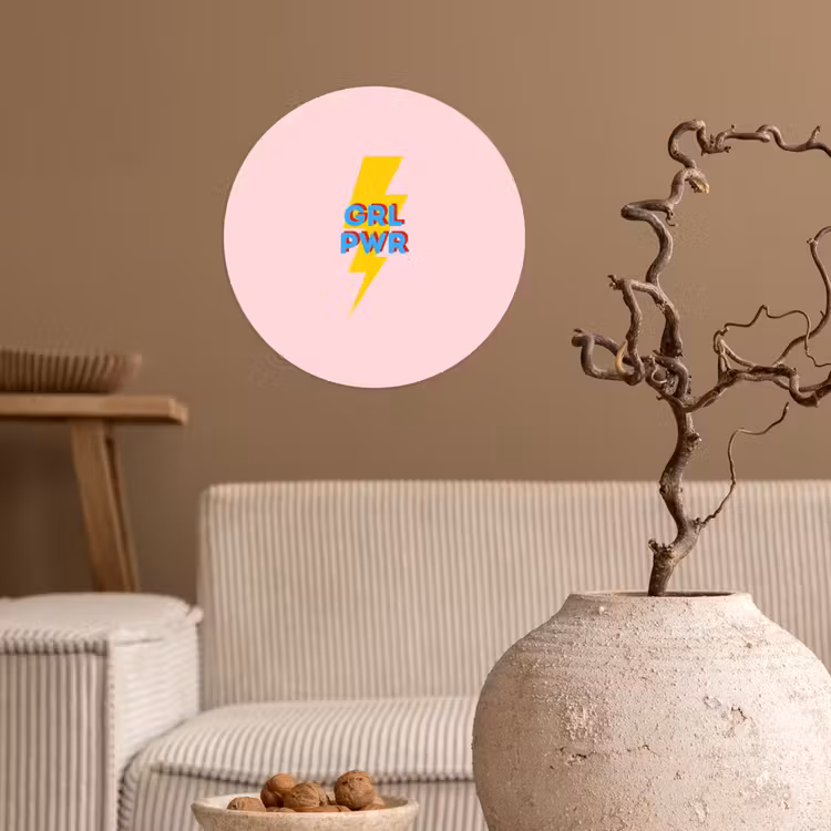 Grl pwr - Bliksem - Roze Wandcirkel behangsticker klein -sfeer1