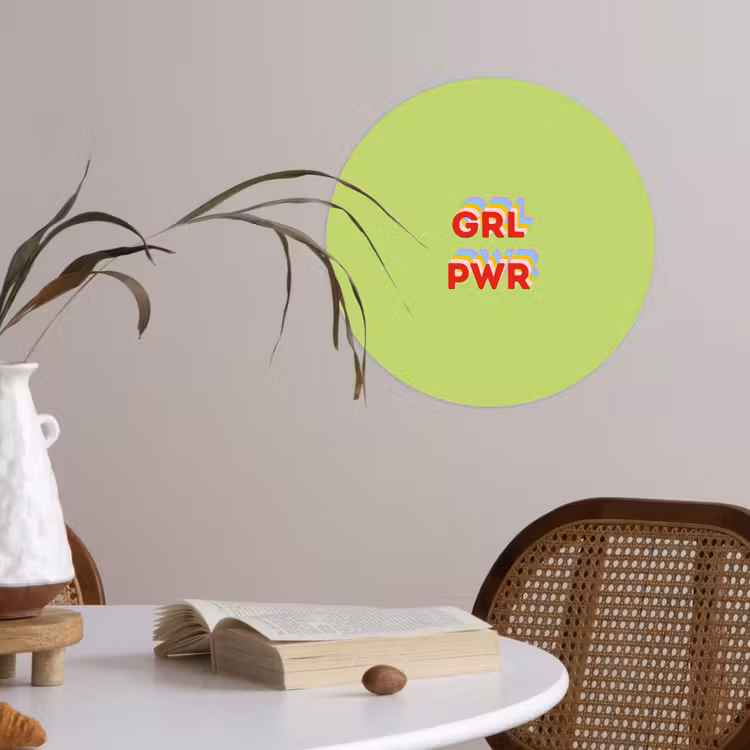 Grl pwr - Groen - Rood - 3D Wandcirkel behangsticker klein -sfeer3