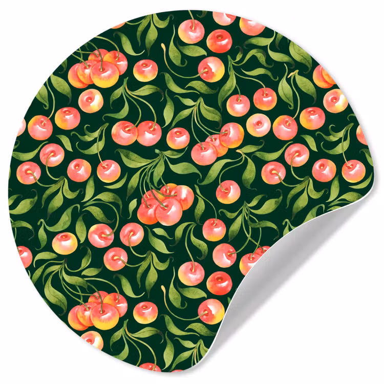 Groen - Rood - Kersen - Bladeren Wandcirkel behangsticker klein 186 -3d