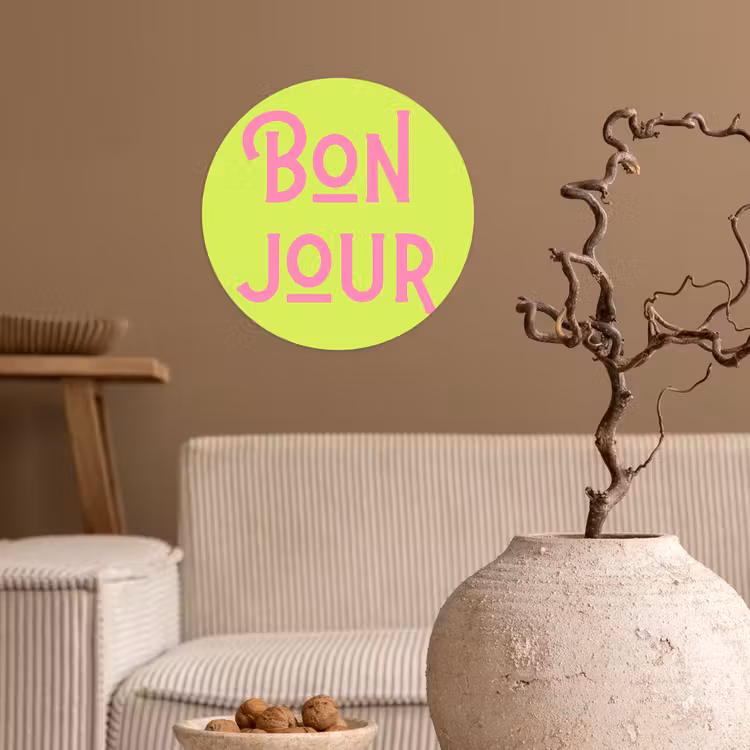 Groen - Roze bonjour - art-deco Wandcirkel behangsticker klein -sfeer1
