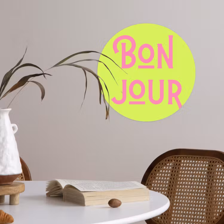 Groen - Roze bonjour - art-deco Wandcirkel behangsticker klein -sfeer3