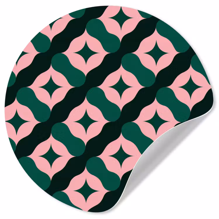 Groen - Roze - Retro - Sterren Wandcirkel behangsticker klein 186 -3d