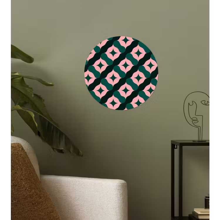 Groen - Roze - Retro - Sterren Wandcirkel behangsticker klein 186 -sfeer2