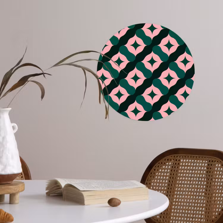 Groen - Roze - Retro - Sterren Wandcirkel behangsticker klein 186 -sfeer3