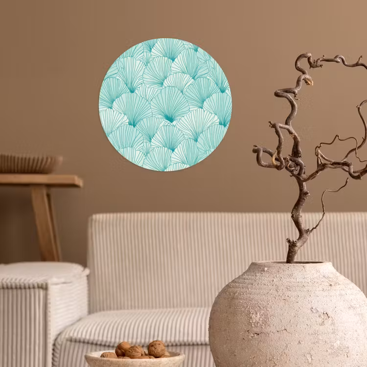 Groen - Wit - Ginko - Getekend - Textuur Wandcirkel behangsticker klein 186 -sfeer1