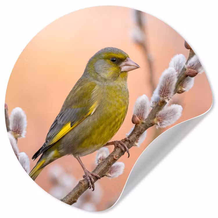 Groenling - Katjes - Lente - Natuur - Zacht Wandcirkel behangsticker klein -3d