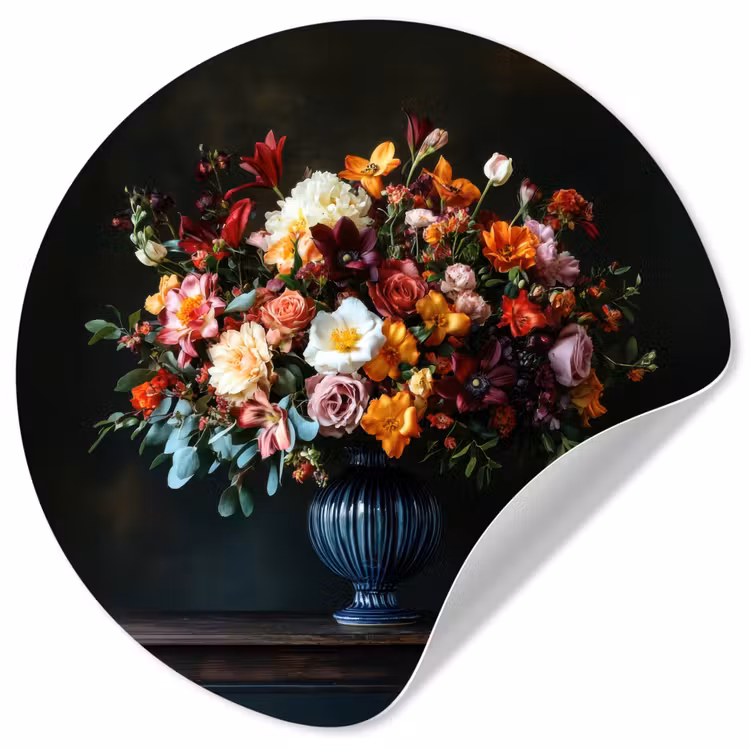 Groot - Bloemen - Vaas - Boeket Wandcirkel behangsticker klein -3d
