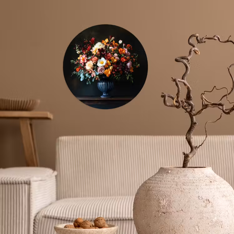 Groot - Bloemen - Vaas - Boeket Wandcirkel behangsticker klein -sfeer1