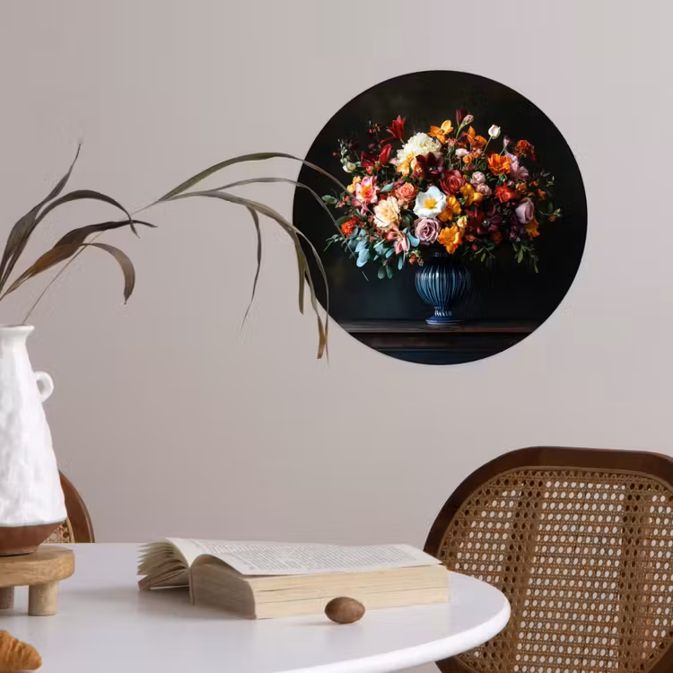 Groot - Bloemen - Vaas - Boeket Wandcirkel behangsticker klein -sfeer3
