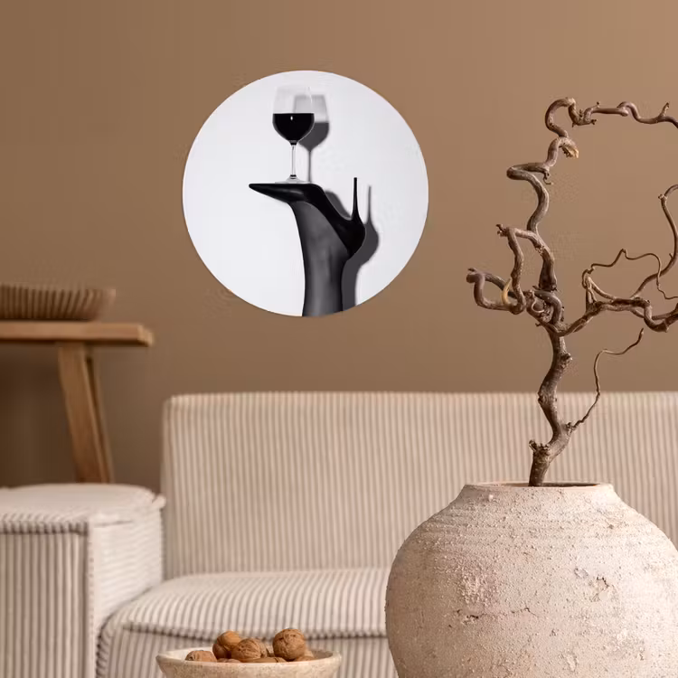 Hak - Wijn - Minimalistisch - Zwart Wandcirkel behangsticker klein -sfeer1