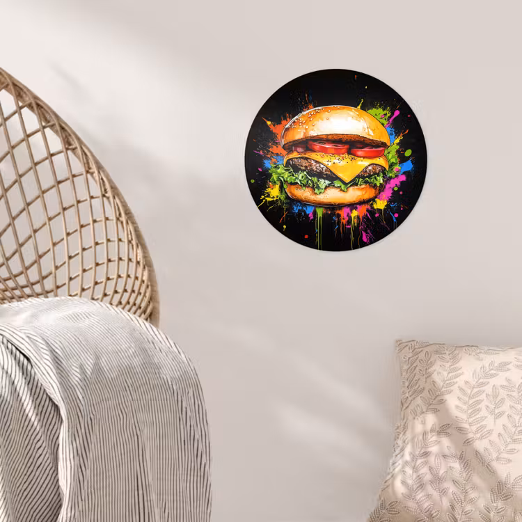 Hamburger - Graffiti - Verf - Kleurrijk - Eten - Abstract Wandcirkel behangsticker klein -sfeer4