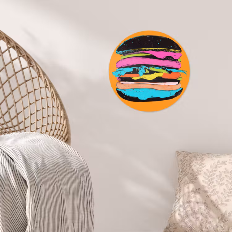 Hamburger - Kleurrijk - Speels Wandcirkel behangsticker klein -sfeer4