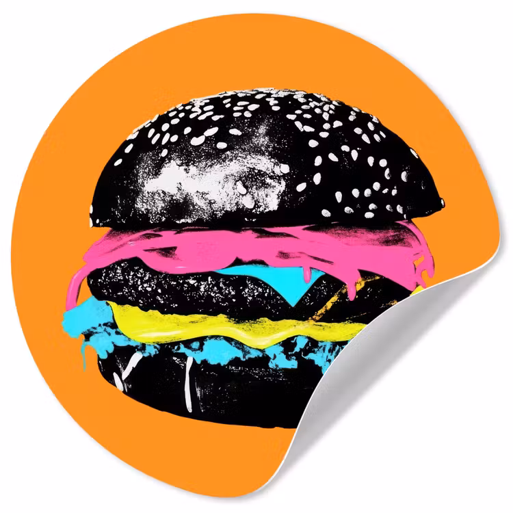 Hamburger - Oranje - Neon - popart Wandcirkel behangsticker klein -3d