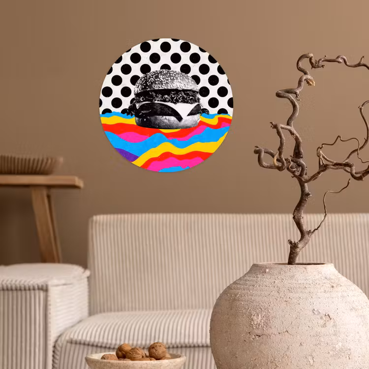 Hamburger - Stippen - Golven - Kleuren Wandcirkel behangsticker klein -sfeer1