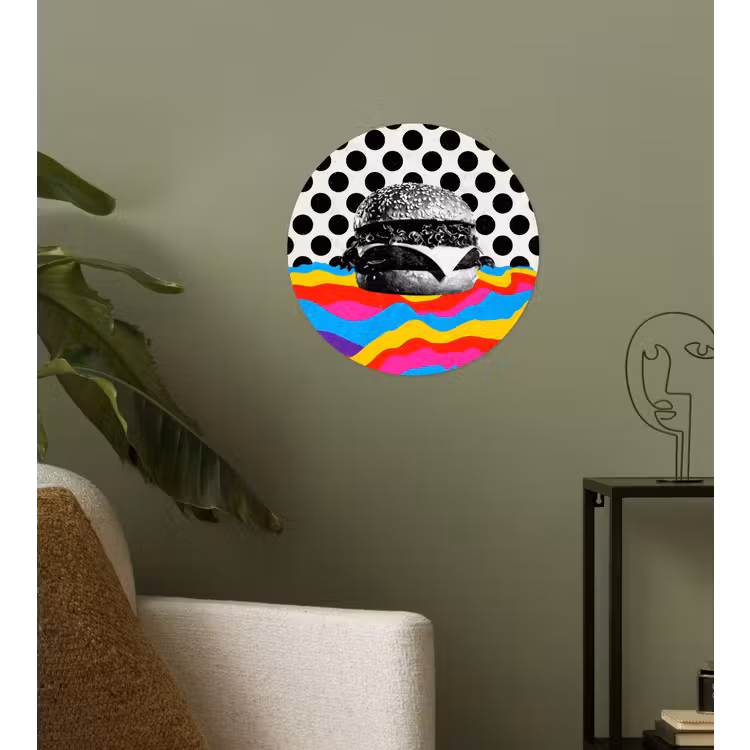 Hamburger - Stippen - Golven - Kleuren Wandcirkel behangsticker klein -sfeer2