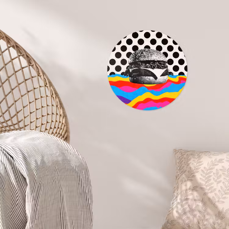 Hamburger - Stippen - Golven - Kleuren Wandcirkel behangsticker klein -sfeer4