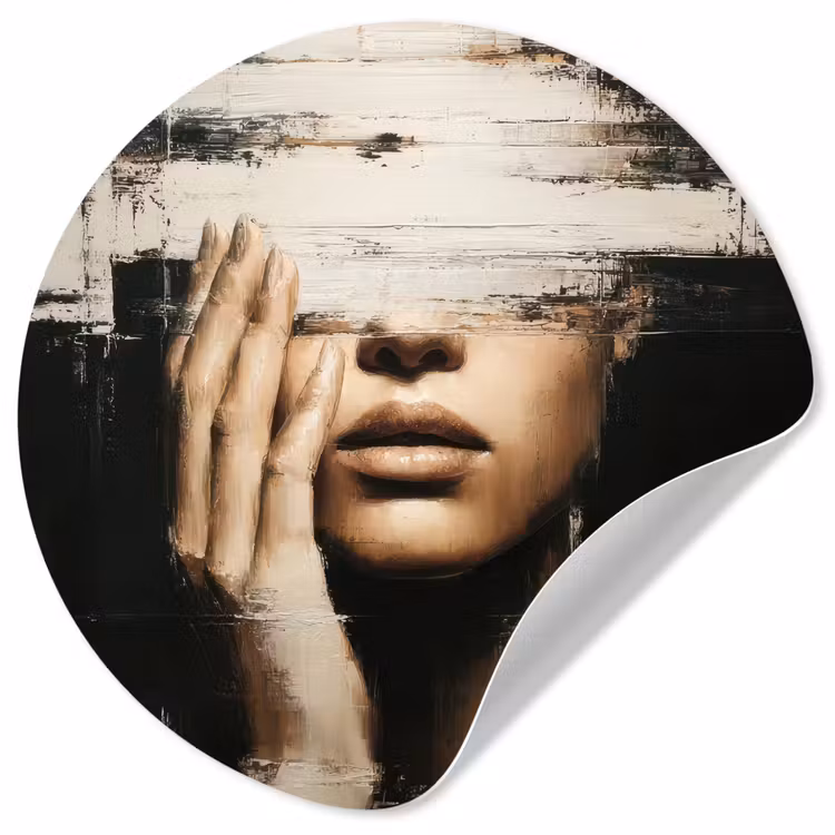 Hand - Gezicht - Strepen - Abstract Wandcirkel behangsticker klein -3d