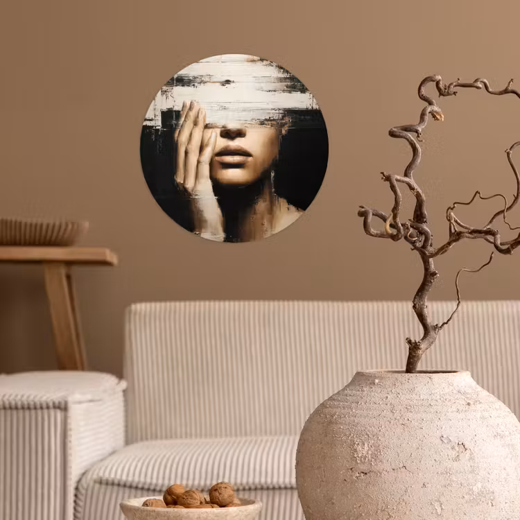 Hand - Gezicht - Strepen - Abstract Wandcirkel behangsticker klein -sfeer1