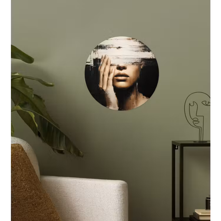 Hand - Gezicht - Strepen - Abstract Wandcirkel behangsticker klein -sfeer2