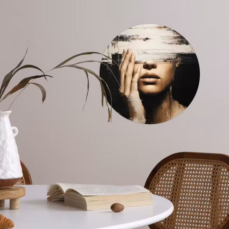 Hand - Gezicht - Strepen - Abstract Wandcirkel behangsticker klein -sfeer3