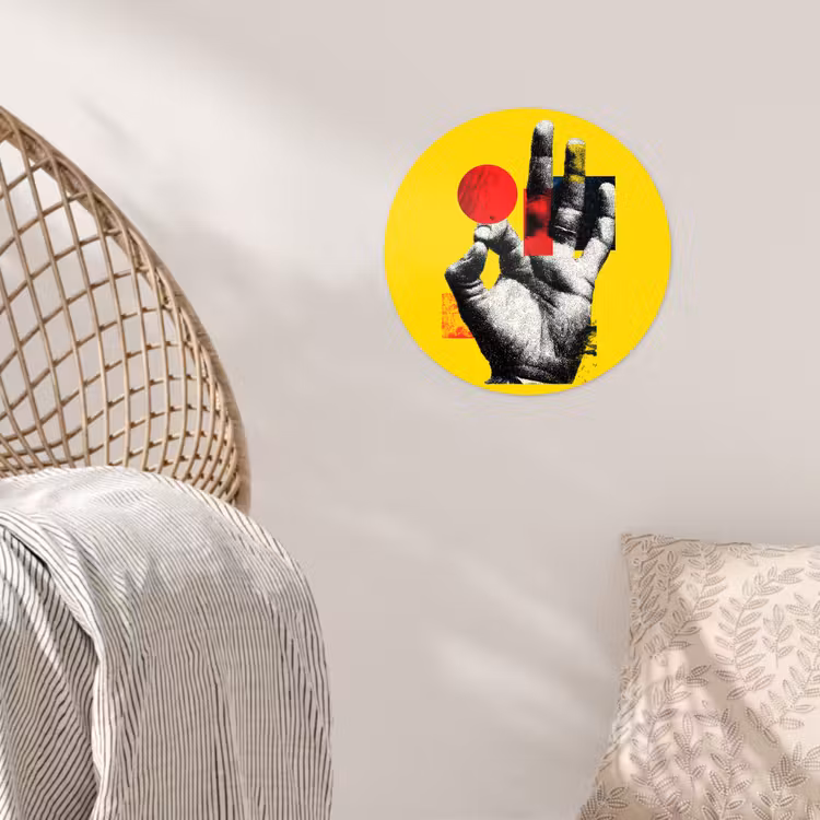 Hand - Rode cirkel - Geel Wandcirkel behangsticker klein -sfeer4